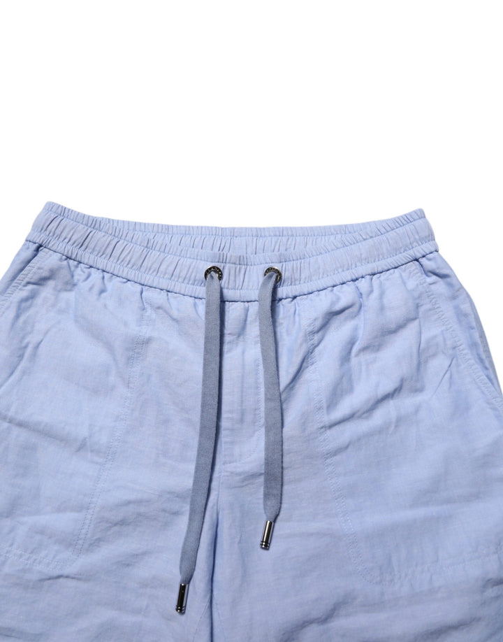 Men’s Dolce &amp; Gabbana Light Blue Linen Mid Waist Men Bermuda Shorts