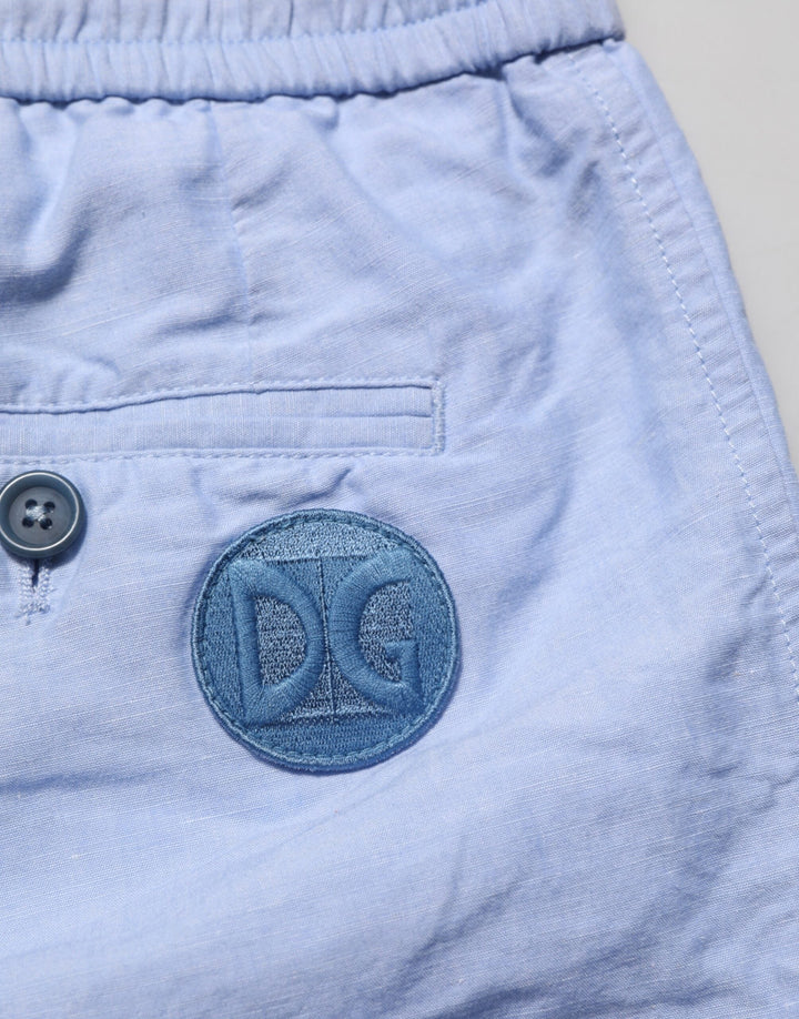 Men’s Dolce &amp; Gabbana Light Blue Linen Mid Waist Men Bermuda Shorts