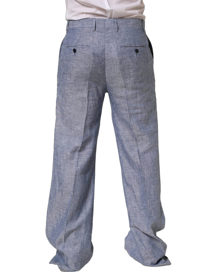 Men’s Dolce &amp; Gabbana Light Blue Linen Straight Dress Trouser Pants