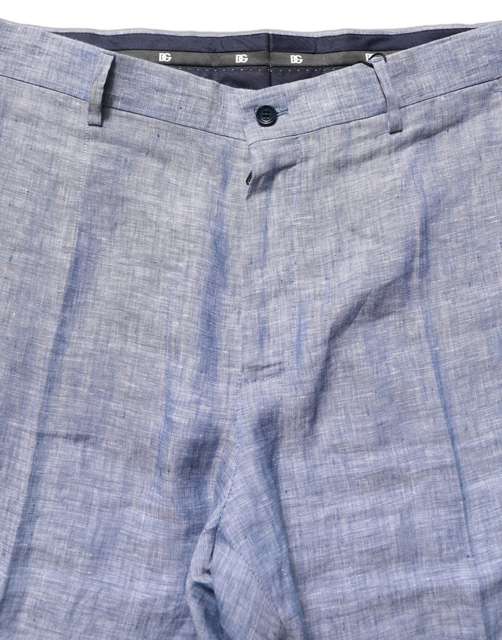 Men’s Dolce &amp; Gabbana Light Blue Linen Straight Dress Trouser Pants