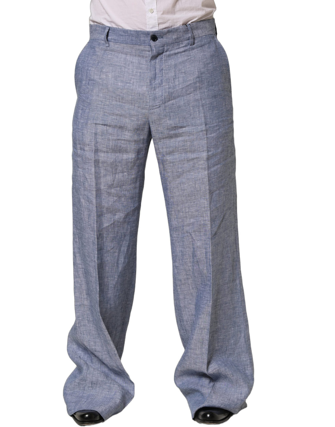 Men’s Dolce &amp; Gabbana Light Blue Linen Straight Dress Trouser Pants