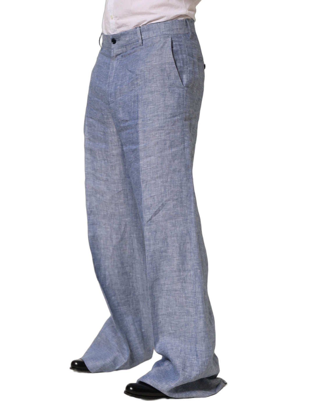 Men’s Dolce &amp; Gabbana Light Blue Linen Straight Dress Trouser Pants
