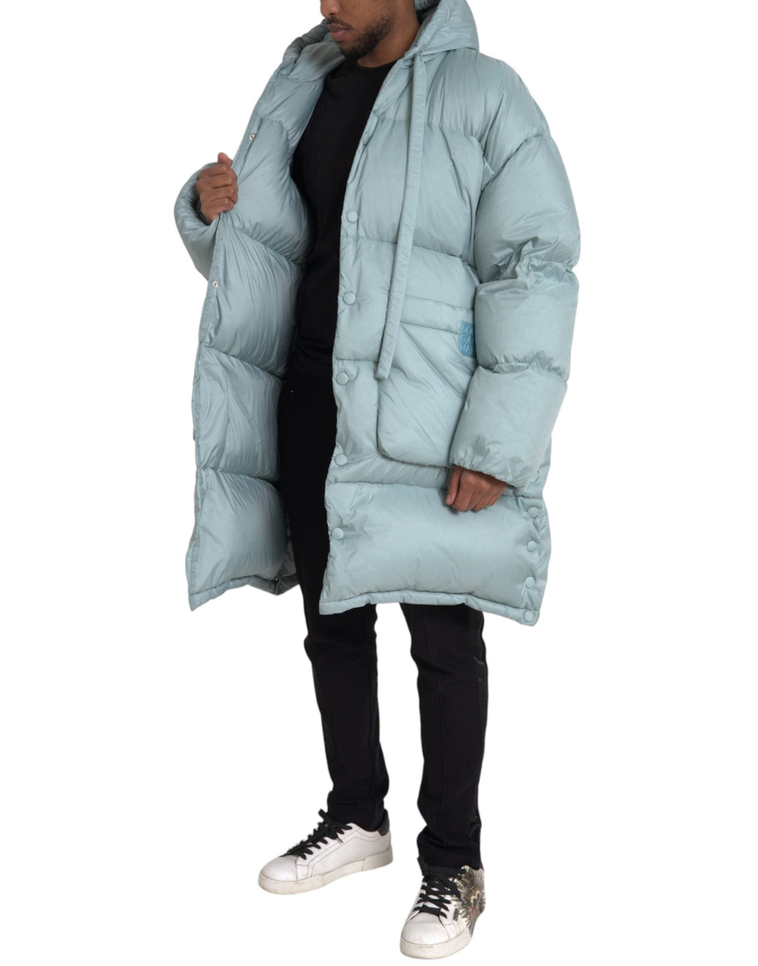 Men’s Dolce &amp; Gabbana Light Blue Quilted Hooded Puffer Jacket Men