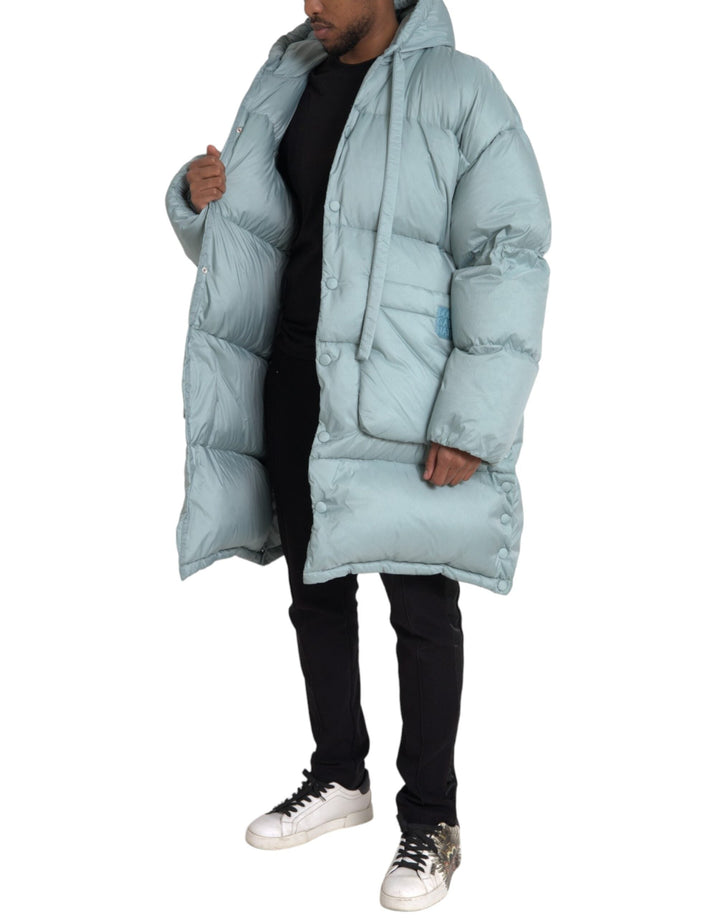 Men’s Dolce &amp; Gabbana Light Blue Quilted Hooded Puffer Jacket Men