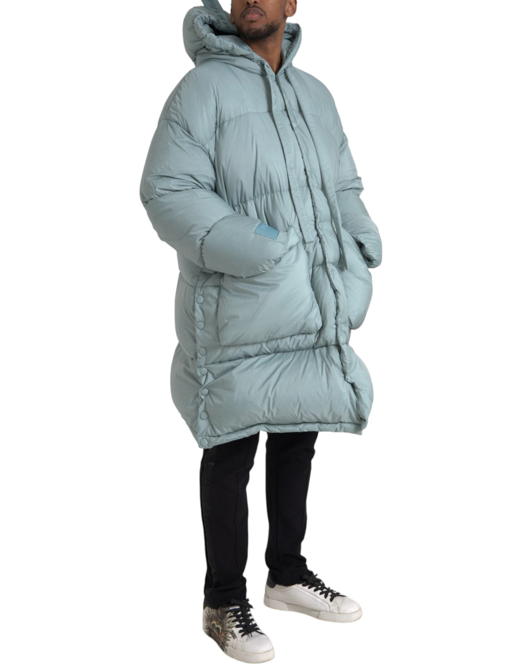 Men’s Dolce &amp; Gabbana Light Blue Quilted Hooded Puffer Jacket Men