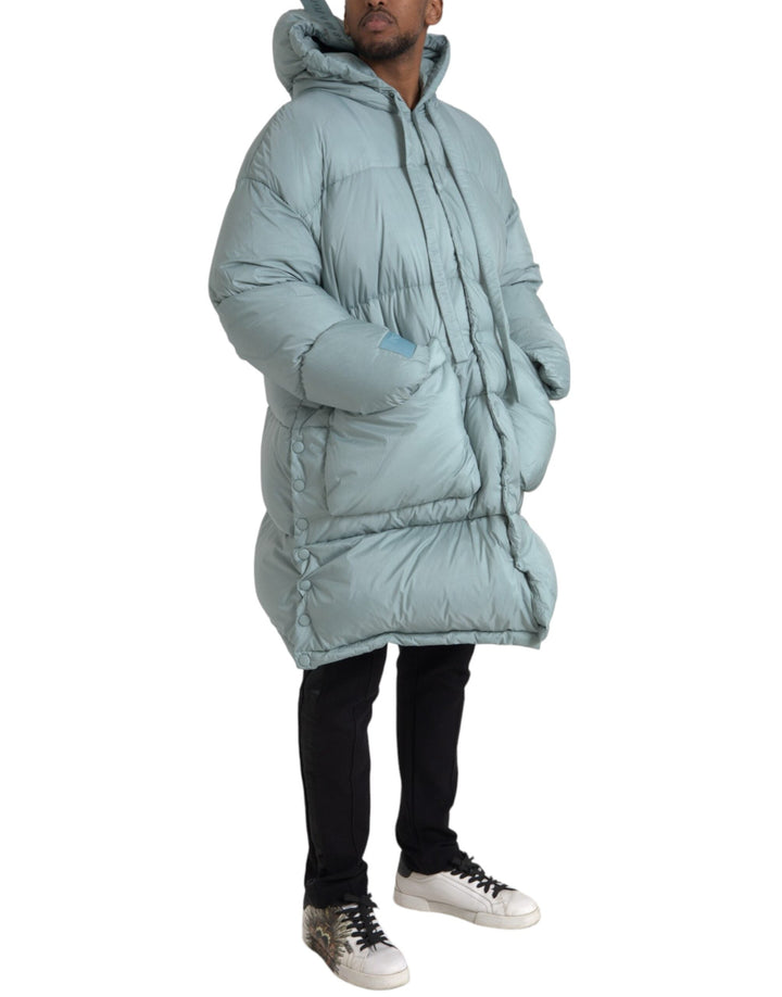 Men’s Dolce &amp; Gabbana Light Blue Quilted Hooded Puffer Jacket Men