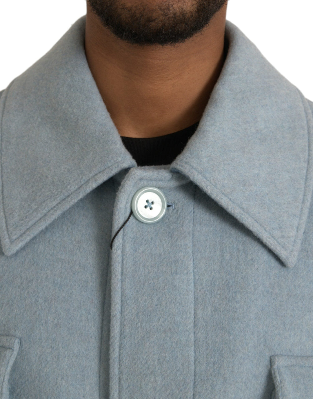 Men’s Dolce &amp; Gabbana Light Blue Wool Button Trench Coat Jacket