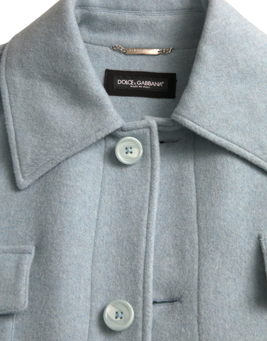 Men’s Dolce &amp; Gabbana Light Blue Wool Button Trench Coat Jacket