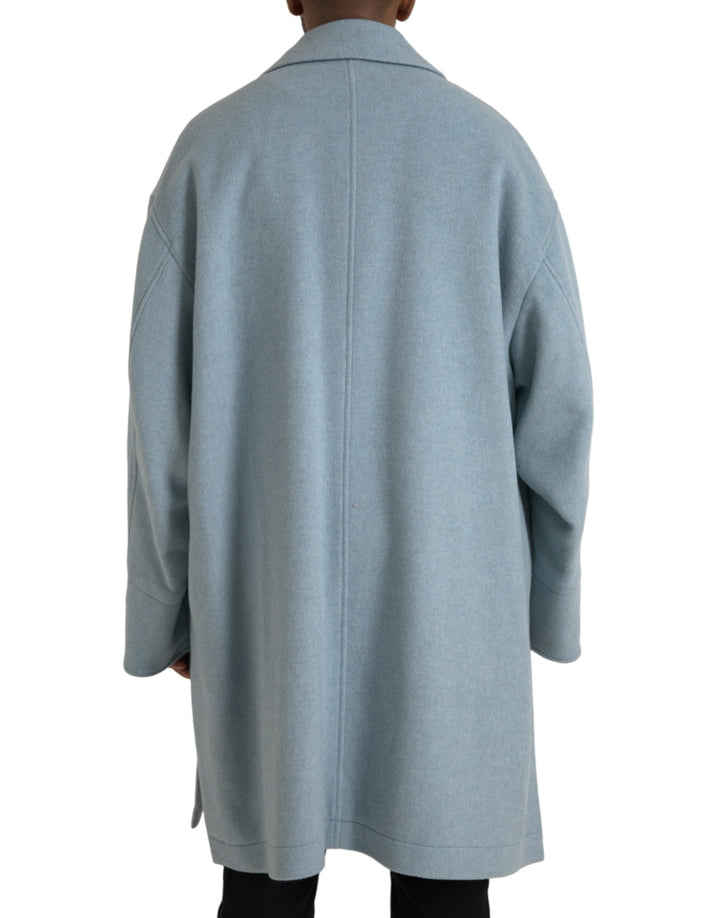 Men’s Dolce &amp; Gabbana Light Blue Wool Button Trench Coat Jacket
