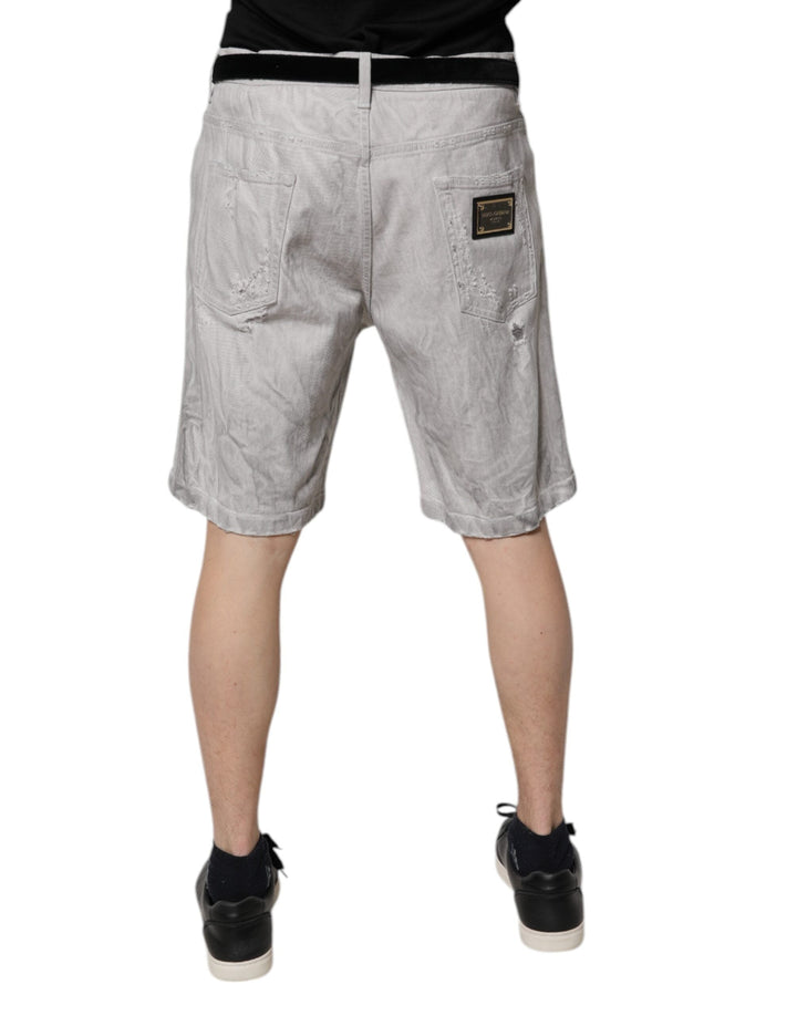 Men’s Dolce &amp; Gabbana Light Gray Tattered Men Denim Bermuda Shorts