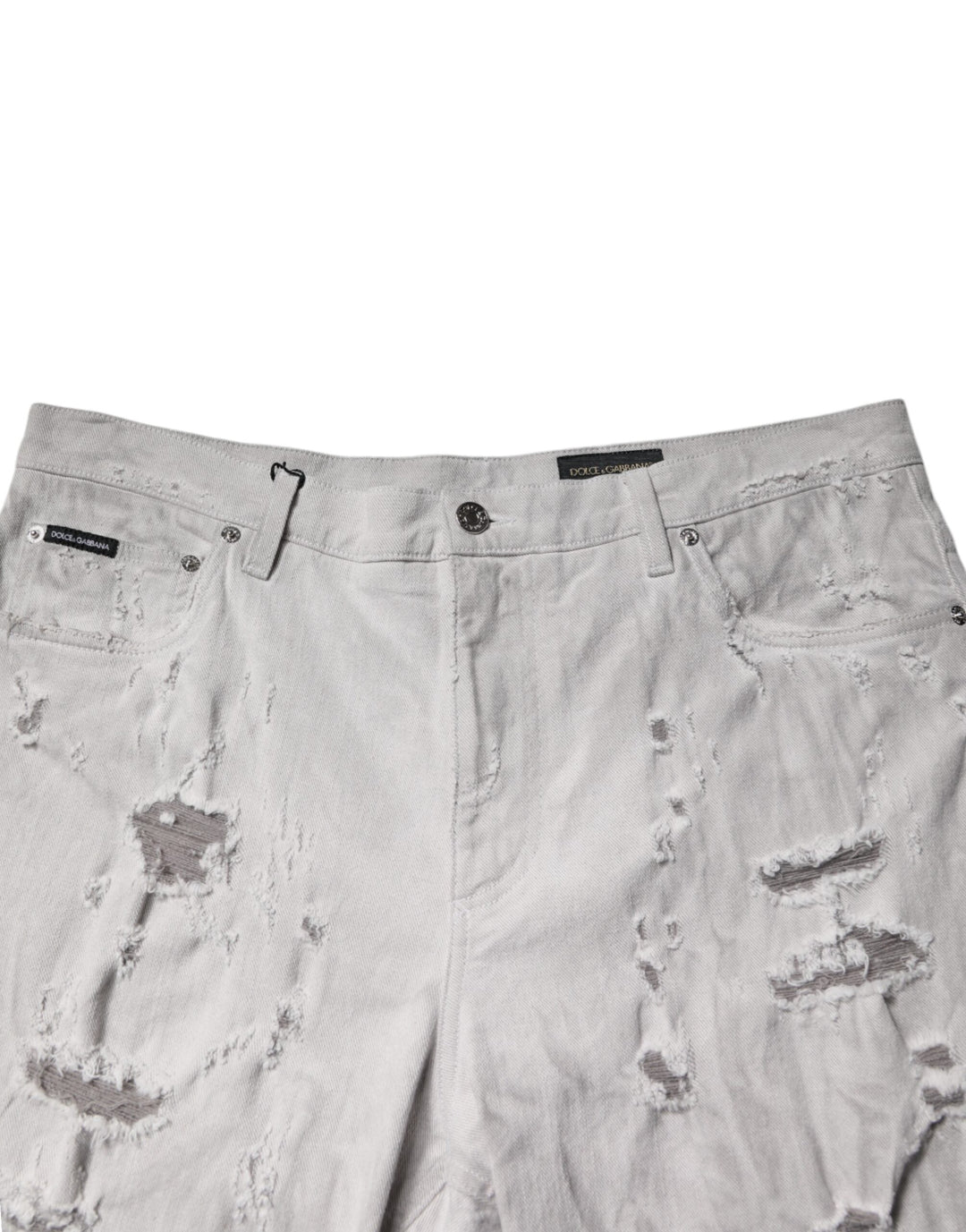 Men’s Dolce &amp; Gabbana Light Gray Tattered Men Denim Bermuda Shorts