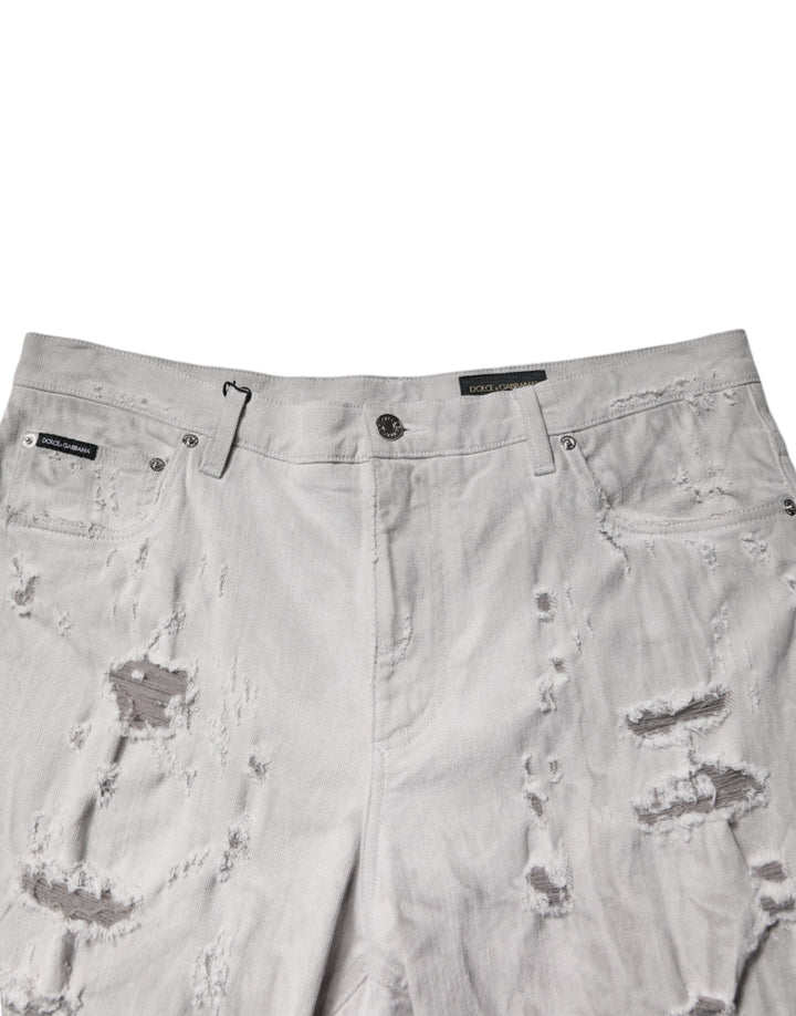 Men’s Dolce &amp; Gabbana Light Gray Tattered Men Denim Bermuda Shorts