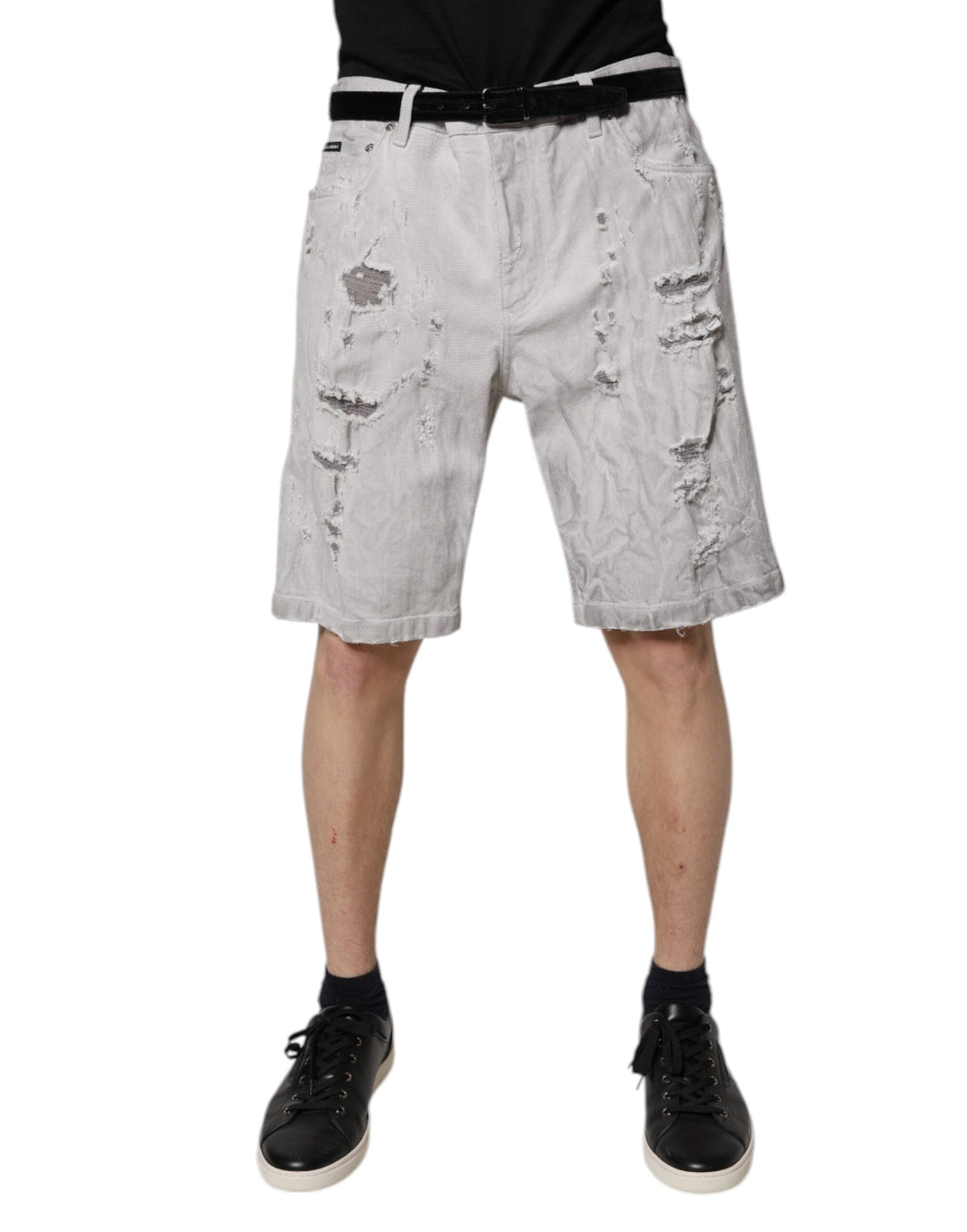 Men’s Dolce &amp; Gabbana Light Gray Tattered Men Denim Bermuda Shorts