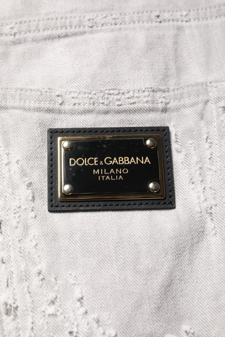 Men’s Dolce &amp; Gabbana Light Gray Tattered Men Denim Bermuda Shorts