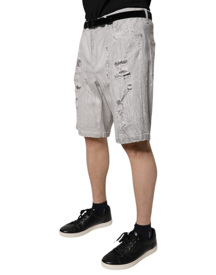 Men’s Dolce &amp; Gabbana Light Gray Tattered Men Denim Bermuda Shorts