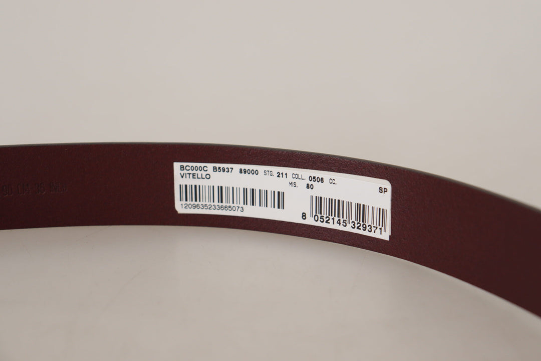 Dolce &amp; Gabbana Maroon Calf Leather Silver Tone Metal Buckle Belt