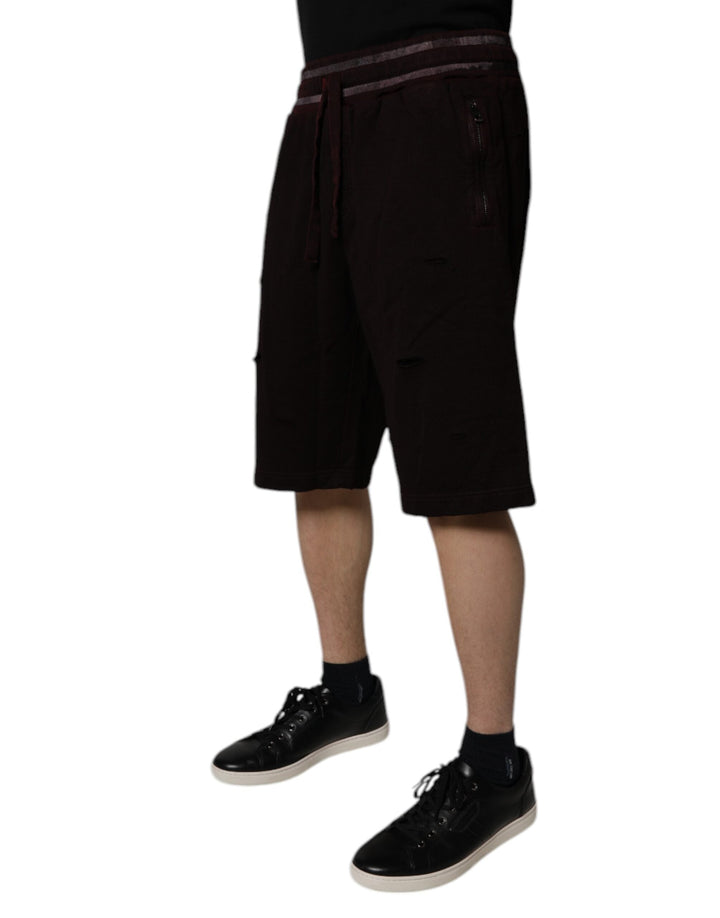 Men’s Dolce &amp; Gabbana Maroon Cotton Logo Plaque Men Bermuda Shorts