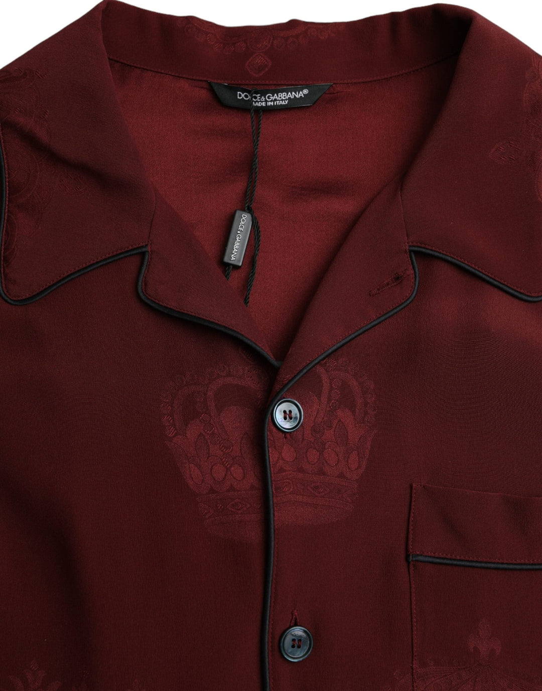 Men’s Dolce &amp; Gabbana Maroon Crown Jacquard Silk Long Sleeve Shirt