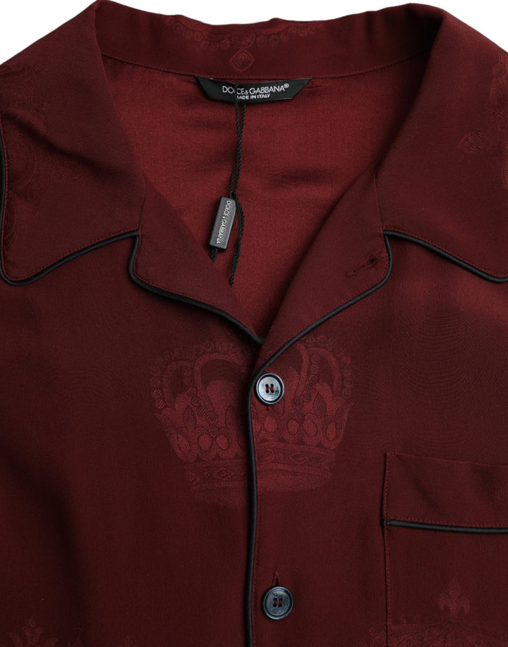 Men’s Dolce &amp; Gabbana Maroon Crown Jacquard Silk Long Sleeve Shirt
