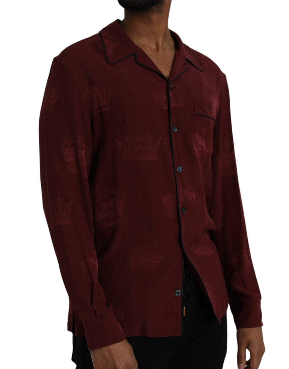 Men’s Dolce & Gabbana Maroon Crown Jacquard Silk Long Sleeve Shirt
