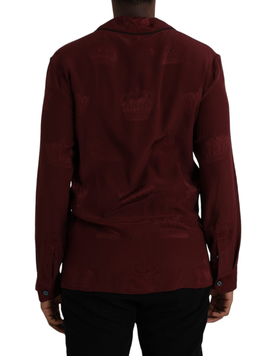 Men’s Dolce &amp; Gabbana Maroon Crown Jacquard Silk Long Sleeve Shirt