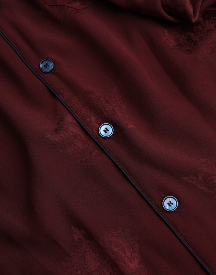 Men’s Dolce &amp; Gabbana Maroon Crown Jacquard Silk Long Sleeve Shirt