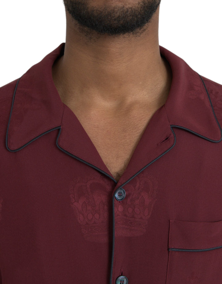 Men’s Dolce &amp; Gabbana Maroon Crown Jacquard Silk Long Sleeve Shirt