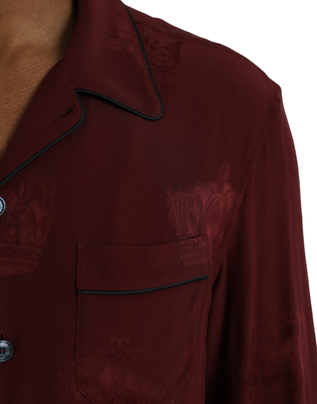 Men’s Dolce &amp; Gabbana Maroon Crown Jacquard Silk Long Sleeve Shirt
