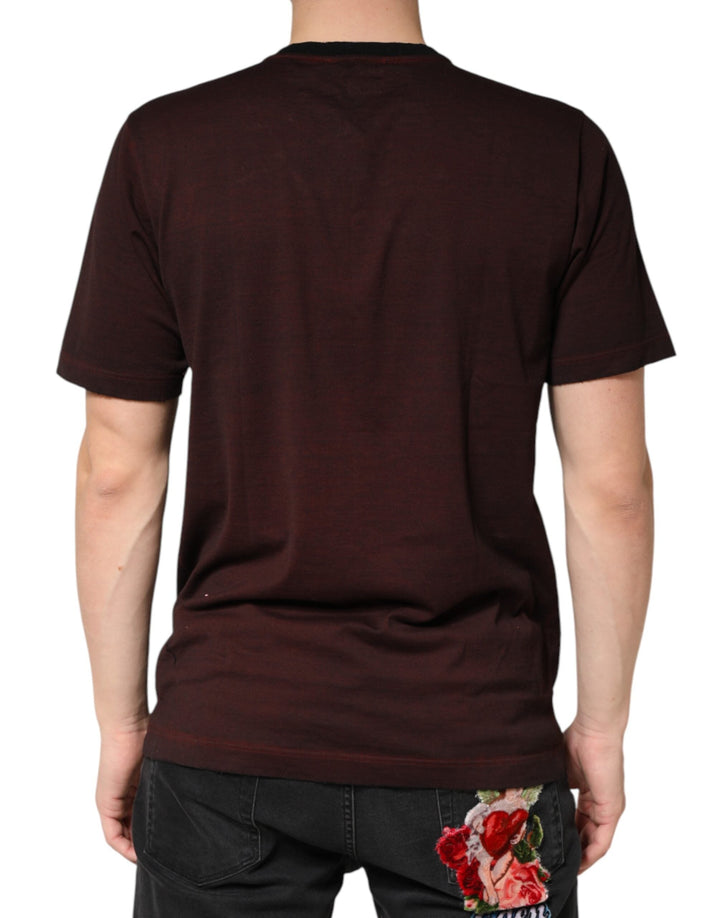 Dolce &amp; Gabbana Maroon Dg Crown Cotton Crew Neck Men T-shirt