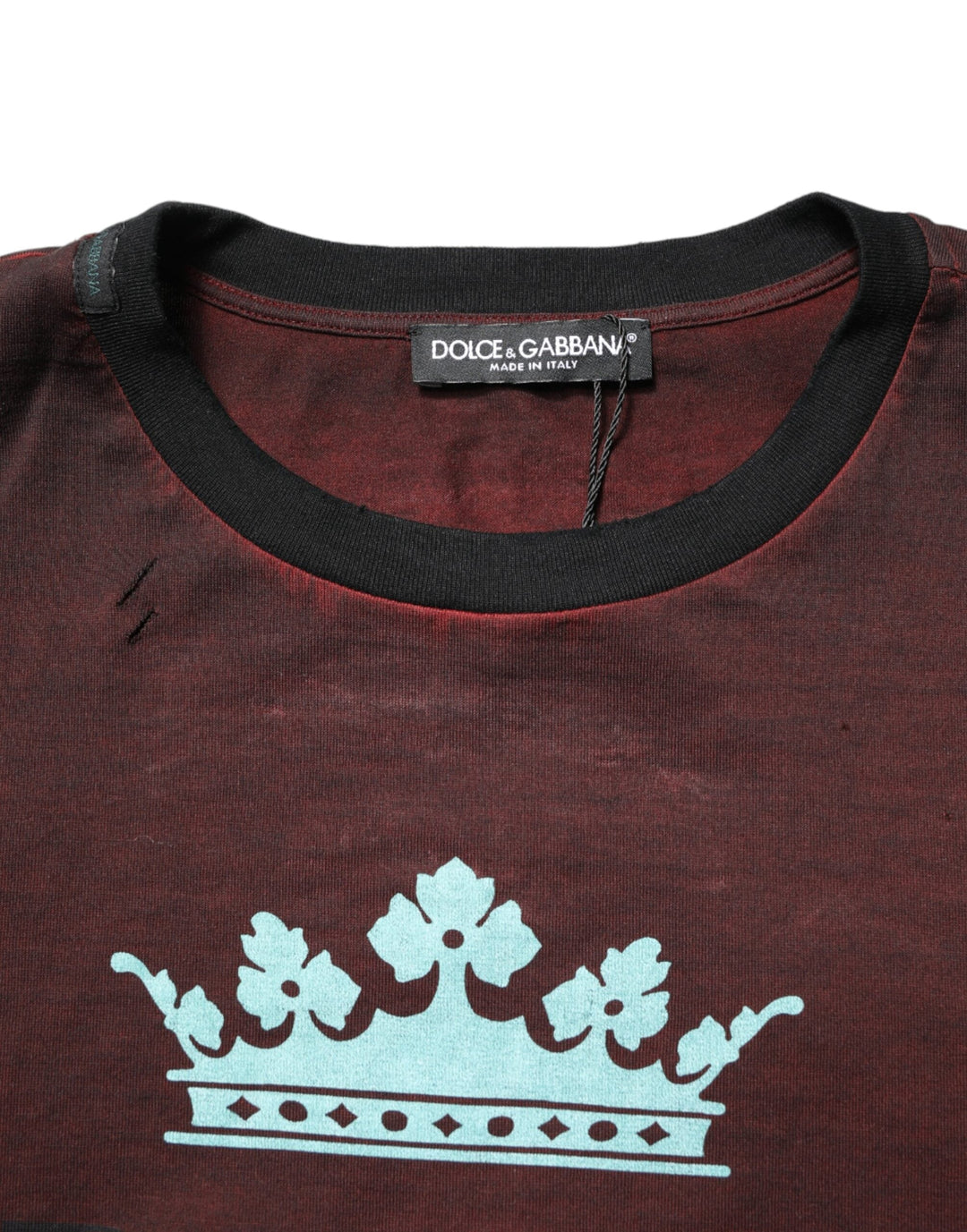 Dolce &amp; Gabbana Maroon Dg Crown Cotton Crew Neck Men T-shirt