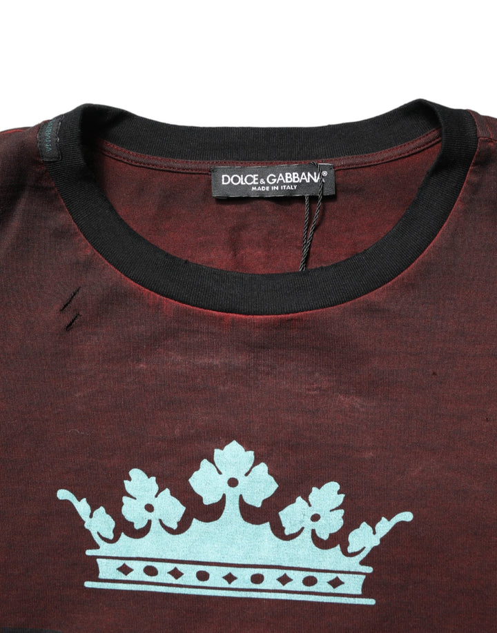 Dolce &amp; Gabbana Maroon Dg Crown Cotton Crew Neck Men T-shirt