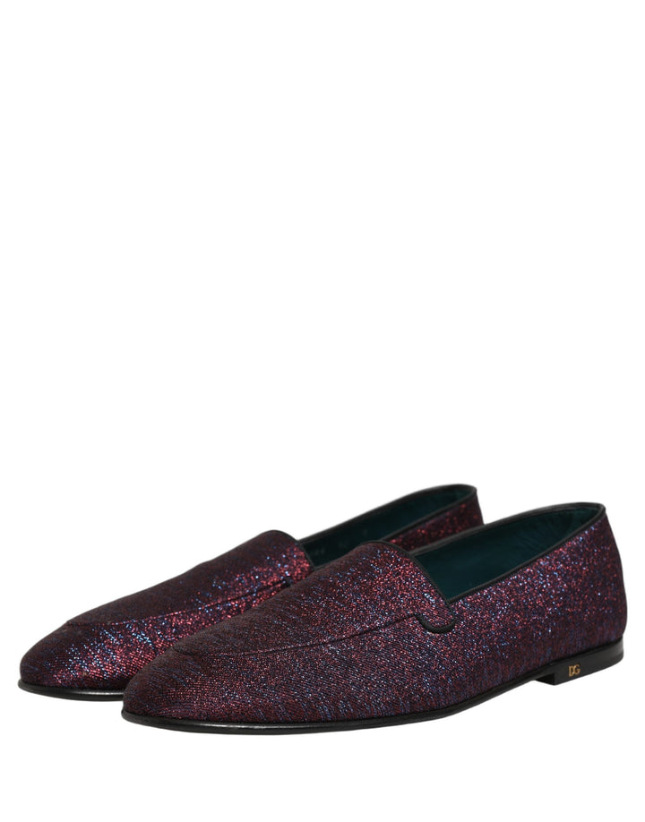Men’s Dolce &amp; Gabbana Maroon Glitter Lurex Logo Dress Loafers Shoes