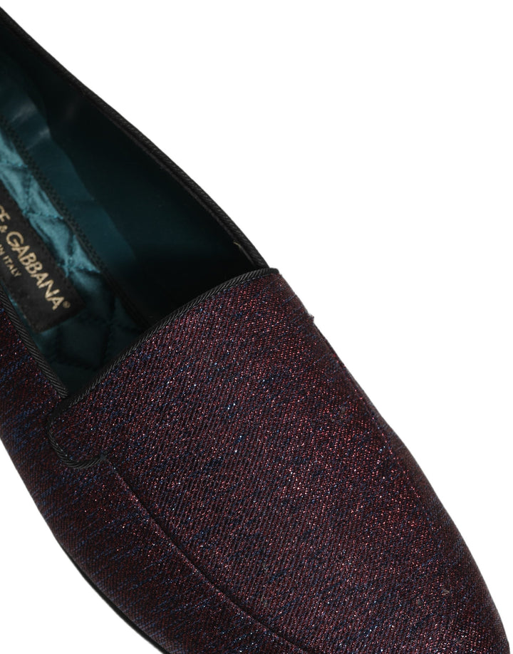 Men’s Dolce &amp; Gabbana Maroon Glitter Lurex Logo Dress Loafers Shoes