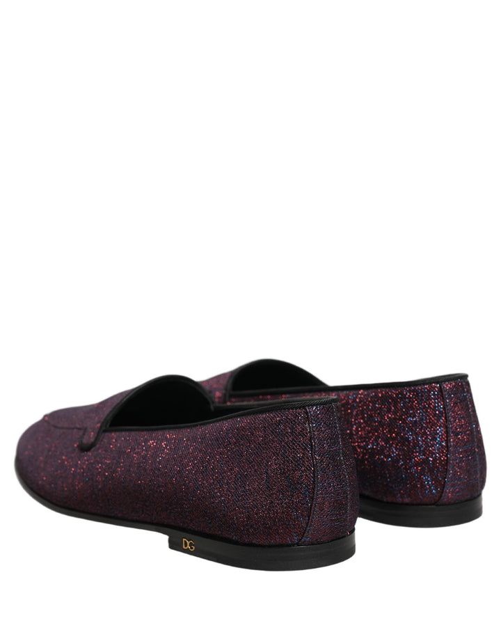 Men’s Dolce &amp; Gabbana Maroon Glitter Lurex Logo Dress Loafers Shoes