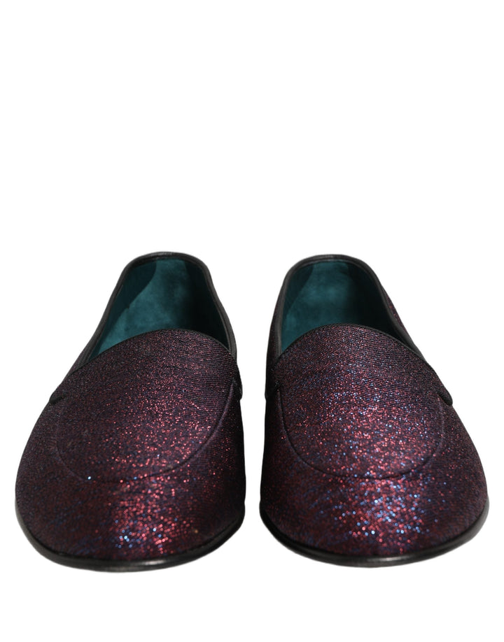 Men’s Dolce &amp; Gabbana Maroon Glitter Lurex Logo Dress Loafers Shoes