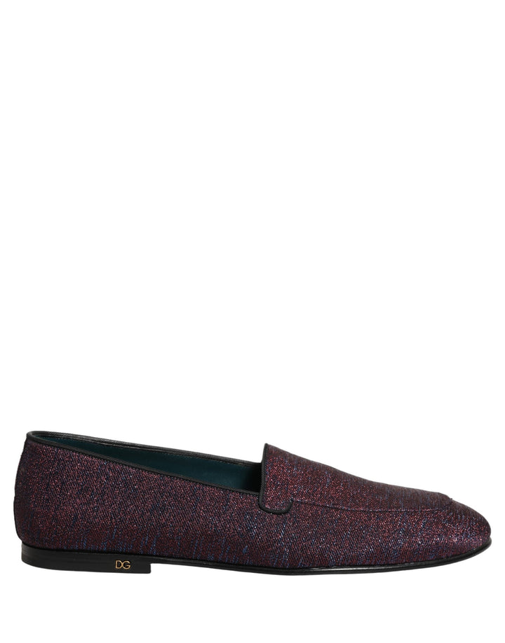Men’s Dolce &amp; Gabbana Maroon Glitter Lurex Logo Dress Loafers Shoes