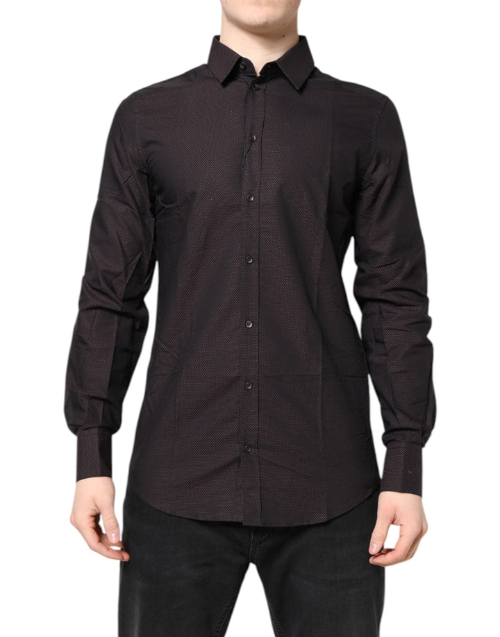 Dolce &amp; Gabbana Maroon Jacquard Cotton Gold Men Dress Shirt