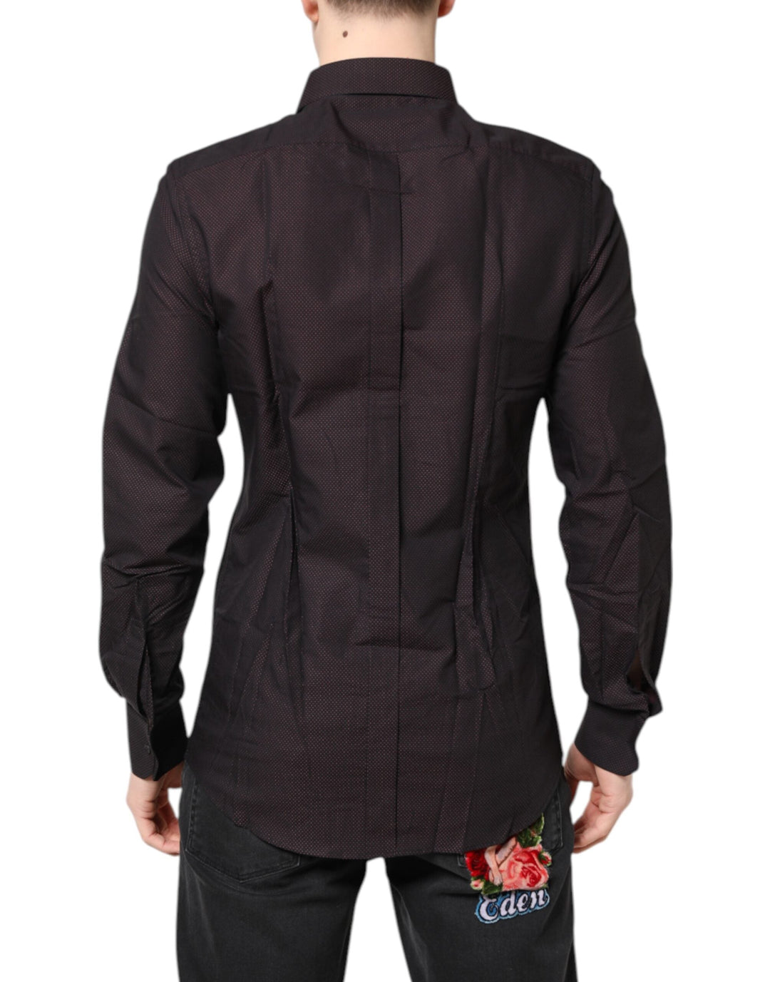 Dolce &amp; Gabbana Maroon Jacquard Cotton Gold Men Dress Shirt