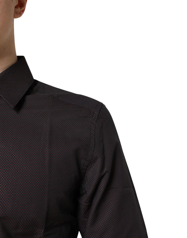 Dolce &amp; Gabbana Maroon Jacquard Cotton Gold Men Dress Shirt
