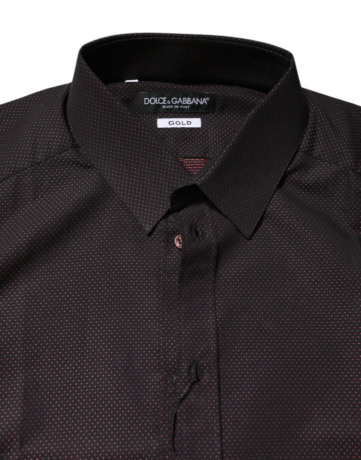 Dolce &amp; Gabbana Maroon Jacquard Cotton Gold Men Dress Shirt