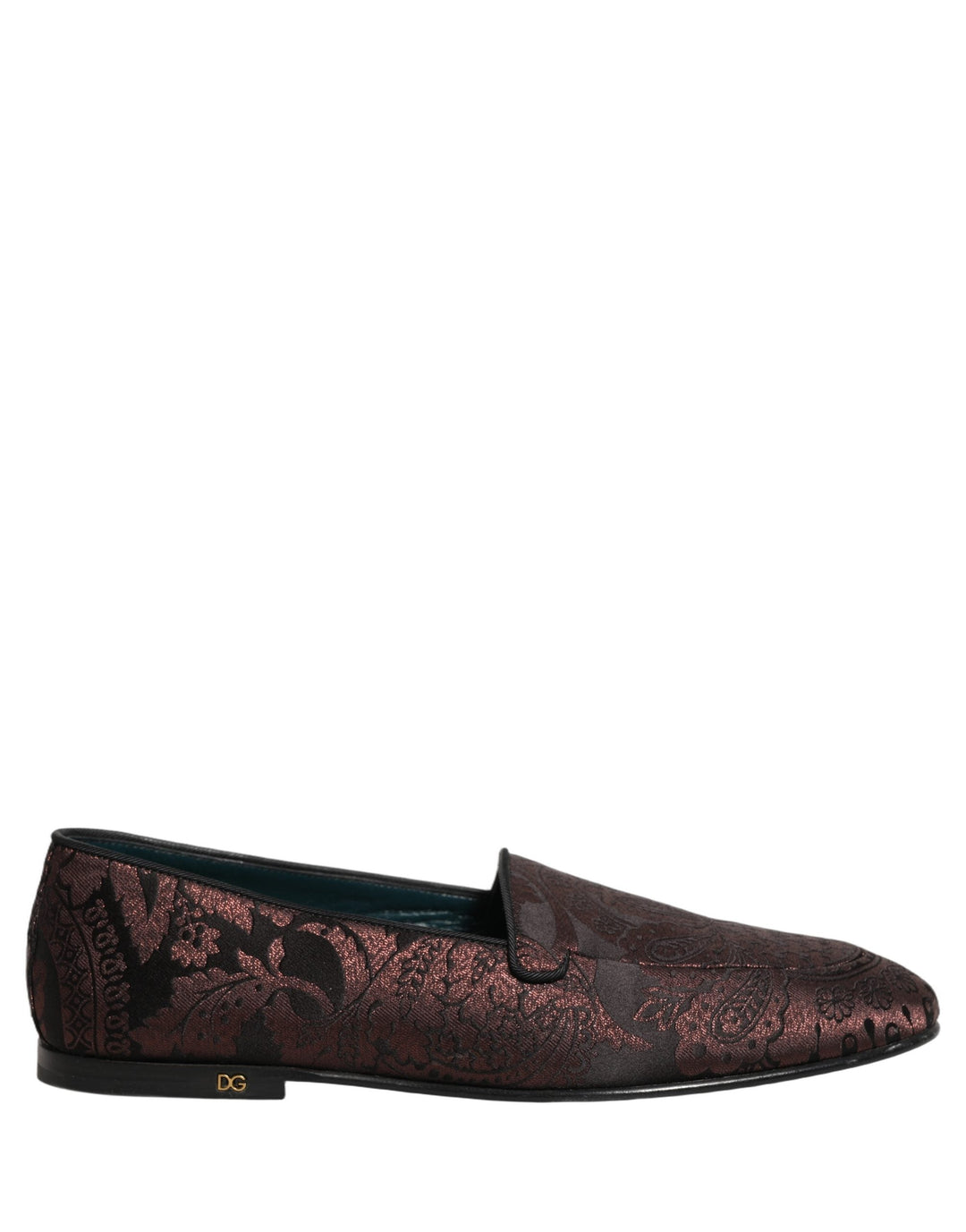 Men’s Dolce &amp; Gabbana Maroon Jacquard Leather Slip on Loafers Shoes
