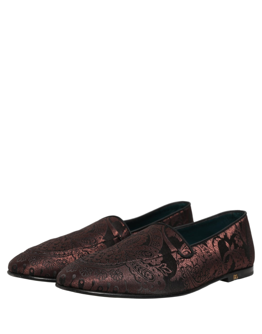 Men’s Dolce &amp; Gabbana Maroon Jacquard Leather Slip on Loafers Shoes
