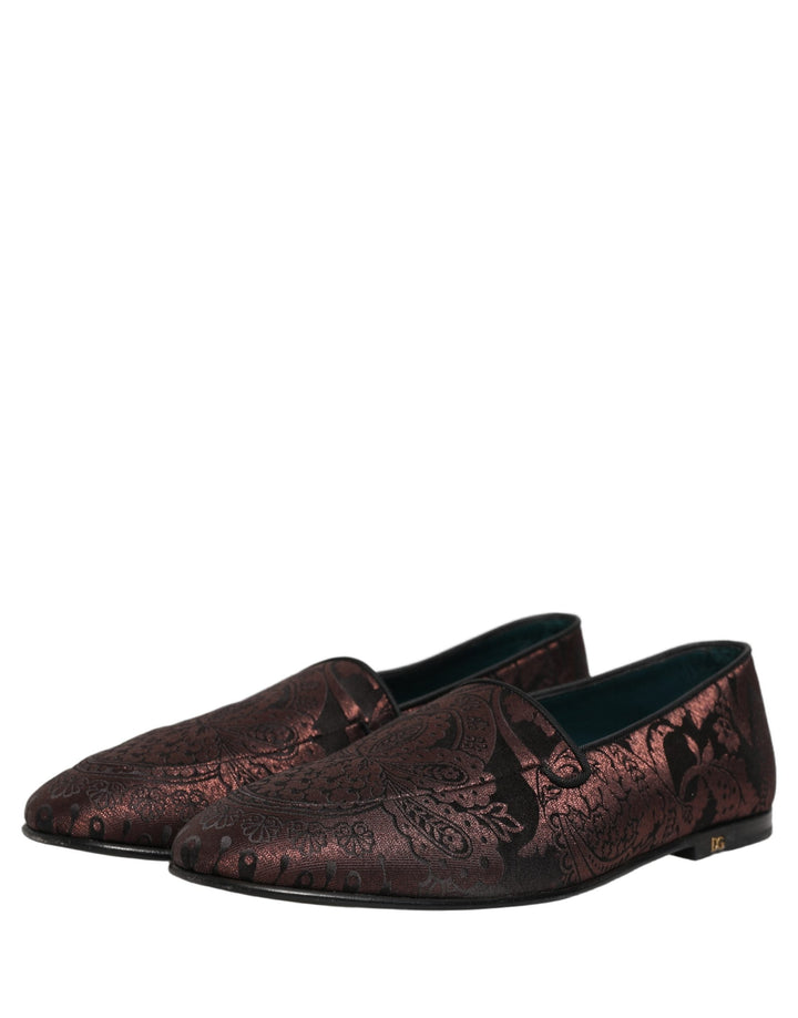 Men’s Dolce &amp; Gabbana Maroon Jacquard Leather Slip on Loafers Shoes