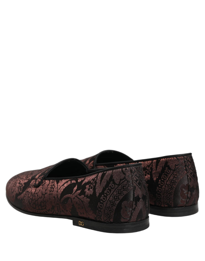 Men’s Dolce &amp; Gabbana Maroon Jacquard Leather Slip on Loafers Shoes