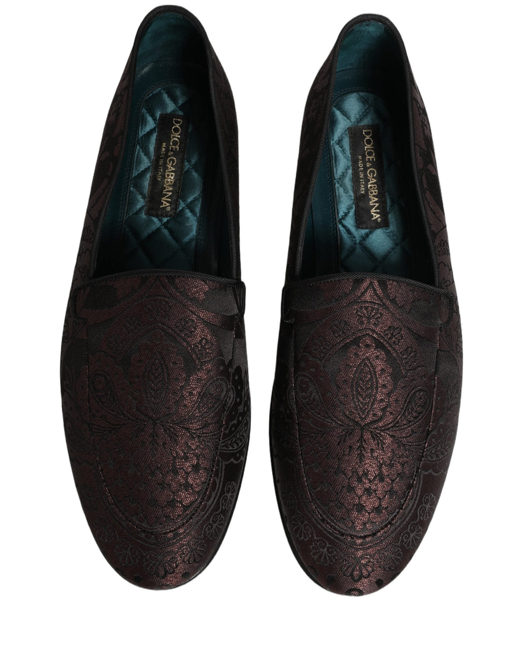 Men’s Dolce &amp; Gabbana Maroon Jacquard Leather Slip on Loafers Shoes