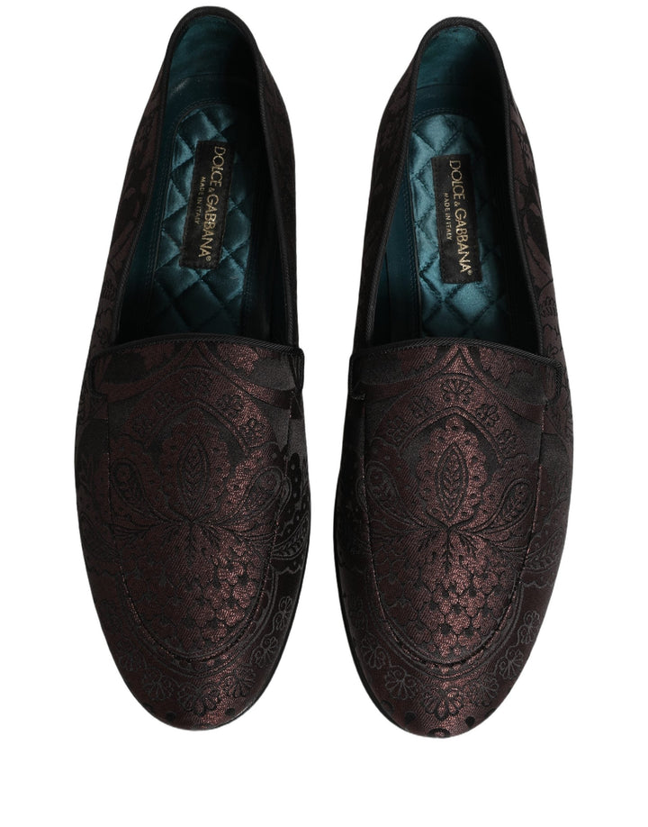 Men’s Dolce &amp; Gabbana Maroon Jacquard Leather Slip on Loafers Shoes