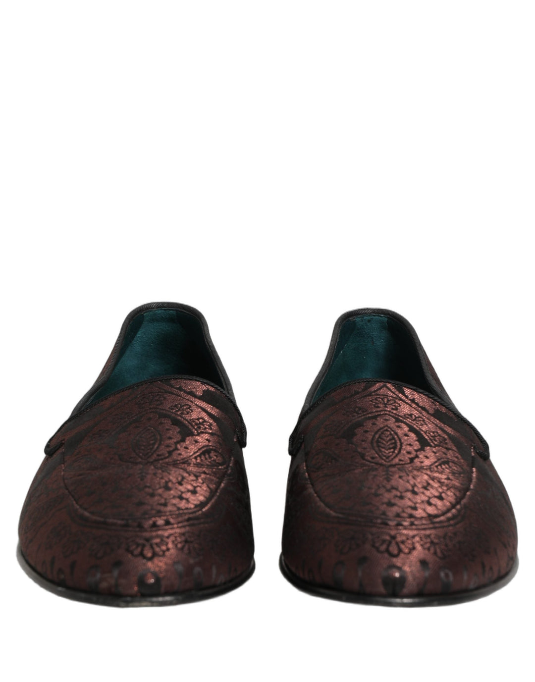 Men’s Dolce &amp; Gabbana Maroon Jacquard Leather Slip on Loafers Shoes