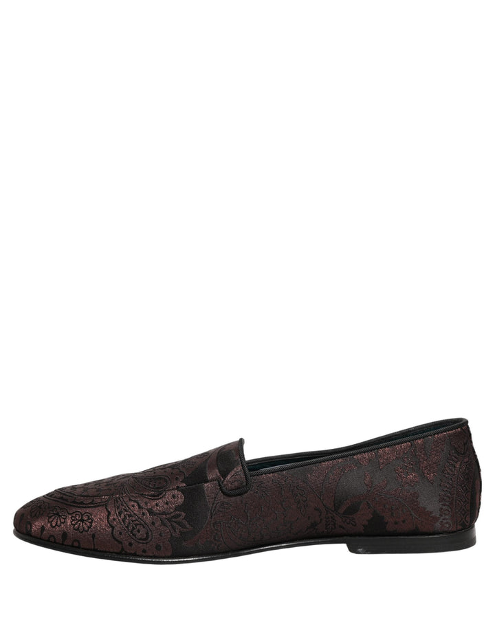 Men’s Dolce &amp; Gabbana Maroon Jacquard Leather Slip on Loafers Shoes
