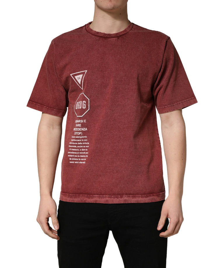 Dolce &amp; Gabbana Maroon Print Round Neck Short Sleeve T-shirt