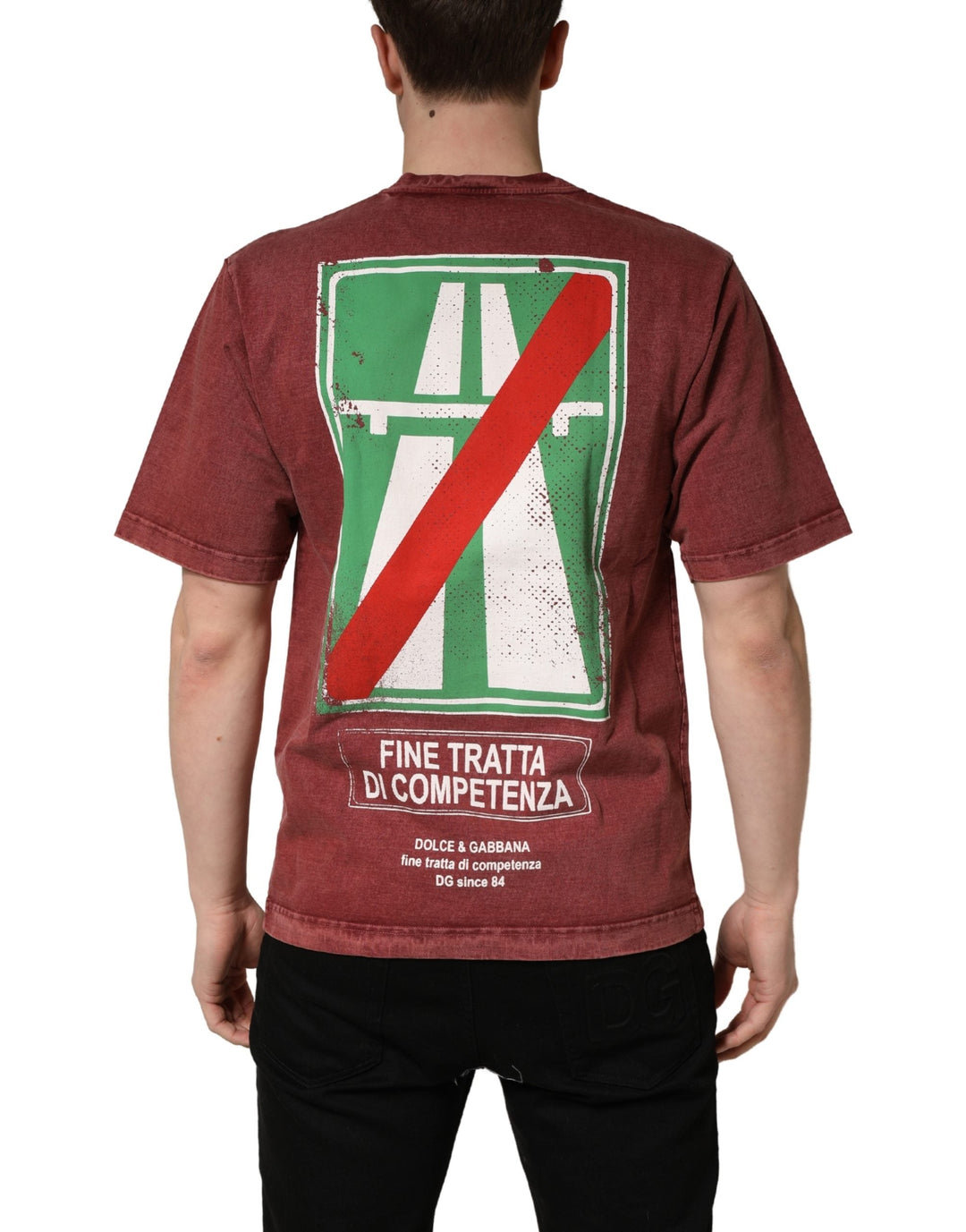 Dolce &amp; Gabbana Maroon Print Round Neck Short Sleeve T-shirt